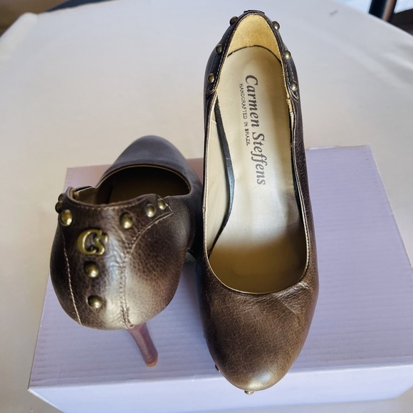Carmen Steffens Handcrafted Brown High Heel Platform Pumps -  Size 4 New W/O Box - Picture 3 of 8